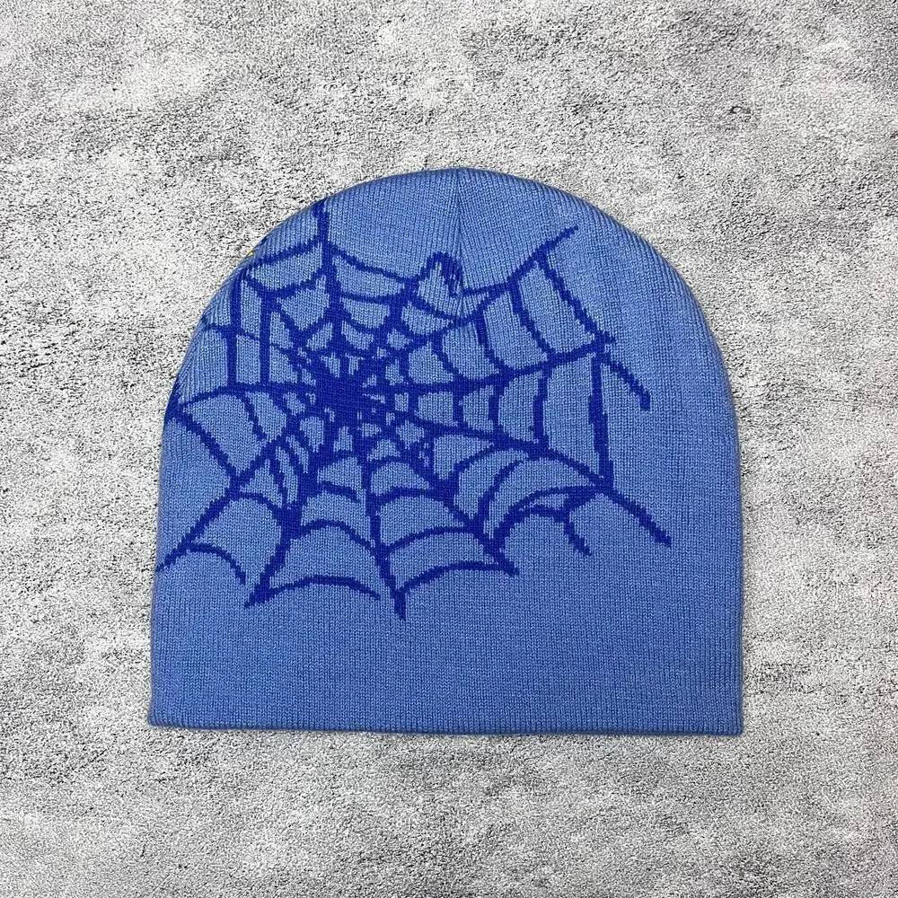 y2k 2000s grunge gothic spiderweb blue Grvty visions beanie - Picture 3 of 6